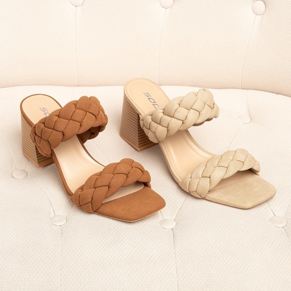 TAUPE Braided Stacked Heel Sandals 6.5 - Picture 3 of 3